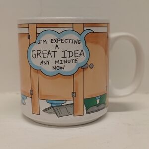 Vintage Russ Berrie "Expecting A Great Idea Bathroom" 12oz Coffee Mug Cup